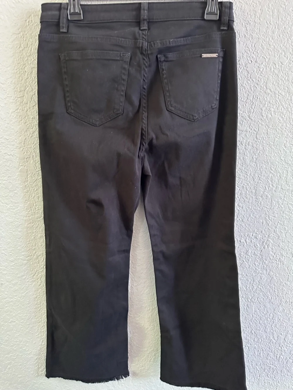 Michael Kors Black Button Fly Jeans Cropped Raw‎ Hem Straight Leg Women's Size 8